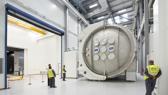 One of the vacuum chambers being installed at RAL Space’s R100 facility. (STFC RAL Space)